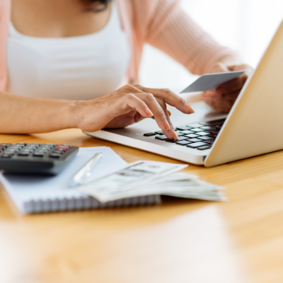 A woman sitting at a computer