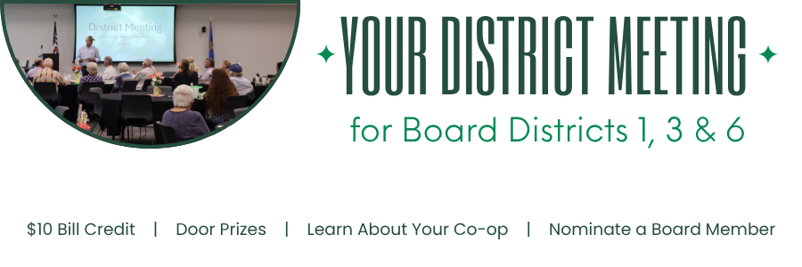 Decorative banner states District Meetings for Board Districts 1, 3 & 6 will be held May 14th.