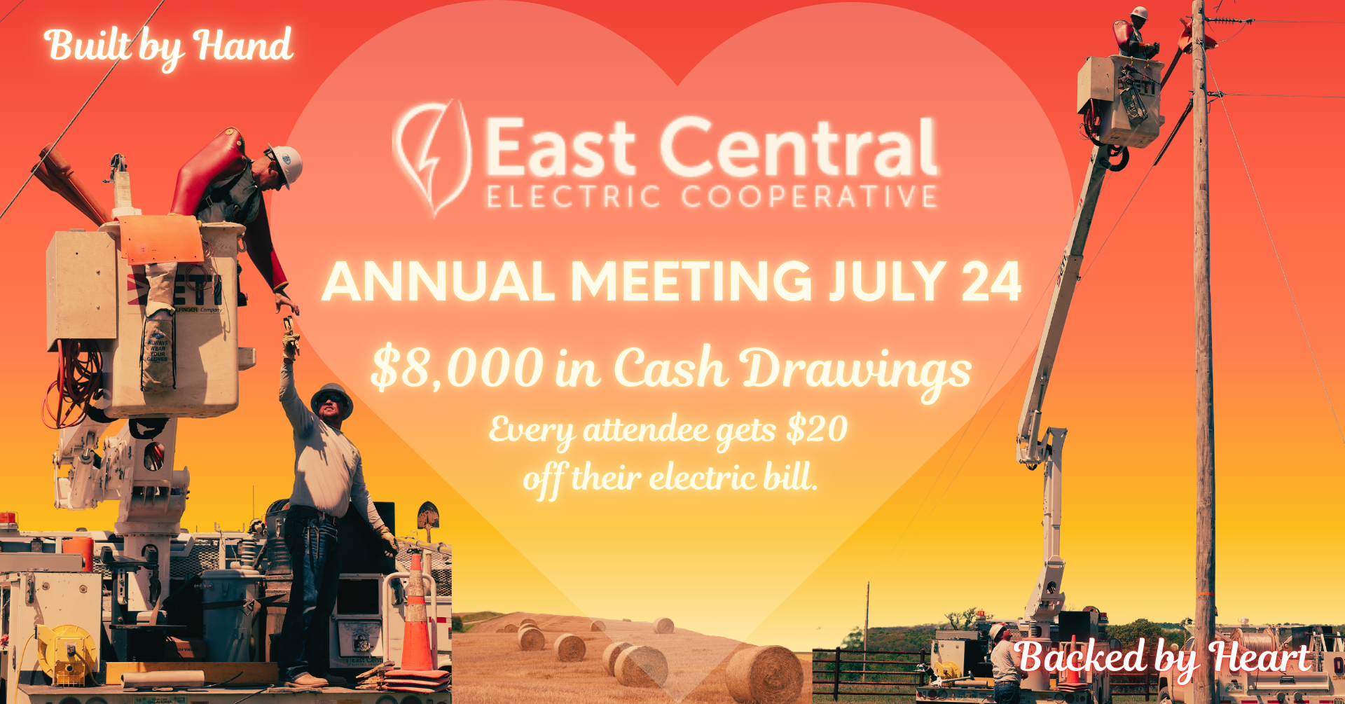 Decorative Banner for Annual Meeting on July 24th that highlights $8,000 in cash prizes available to attendees. 