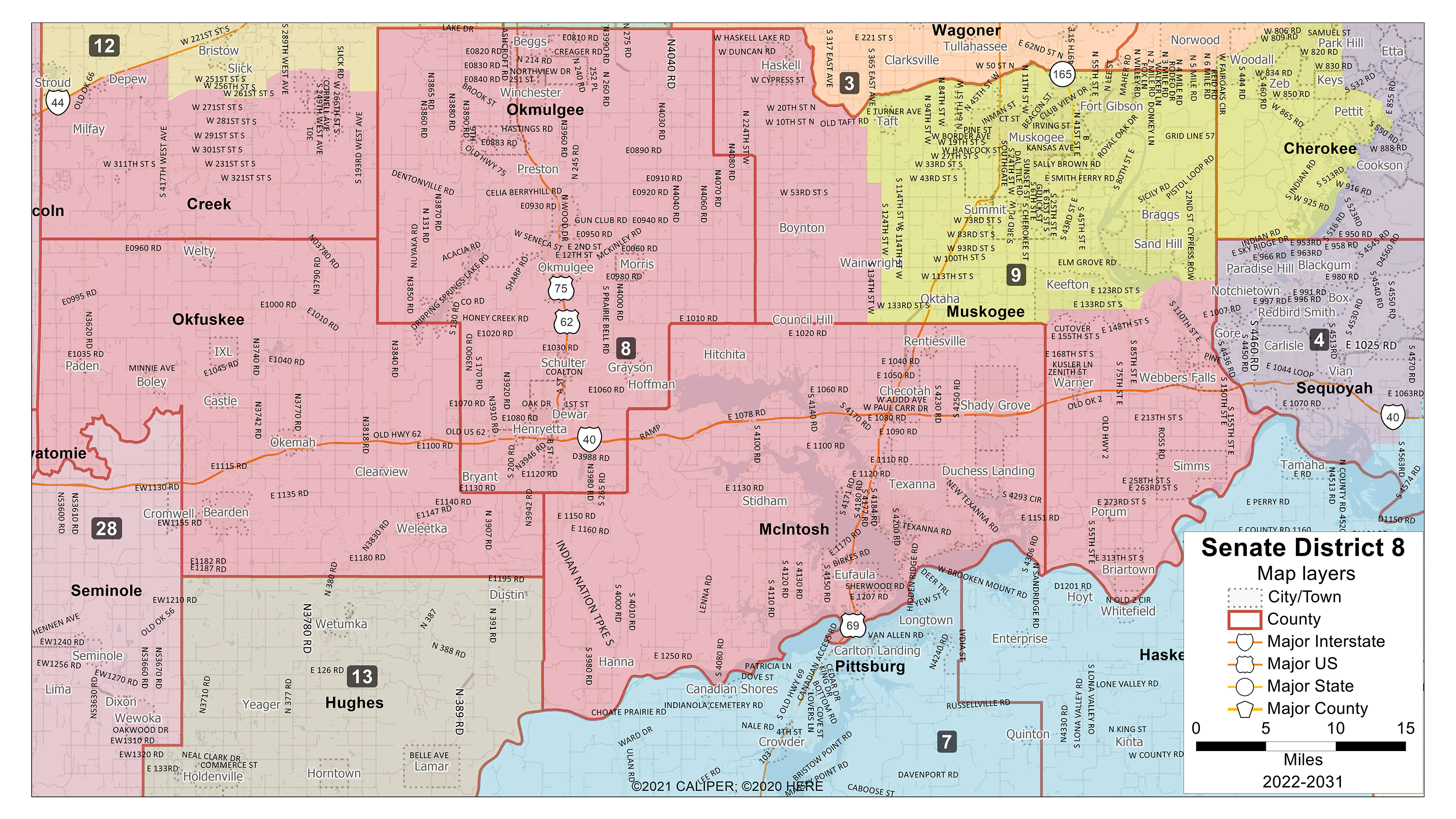 Map of Oklahoma Senate District 8.