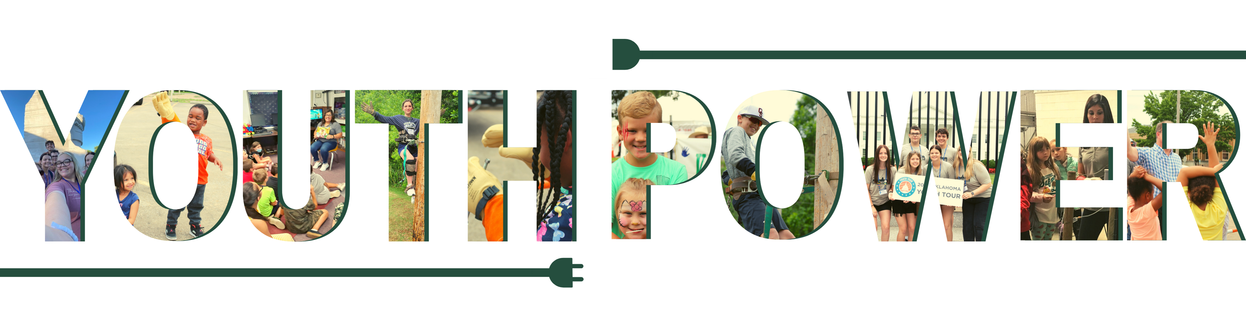 Youth Power spelled out with related images in each letter.