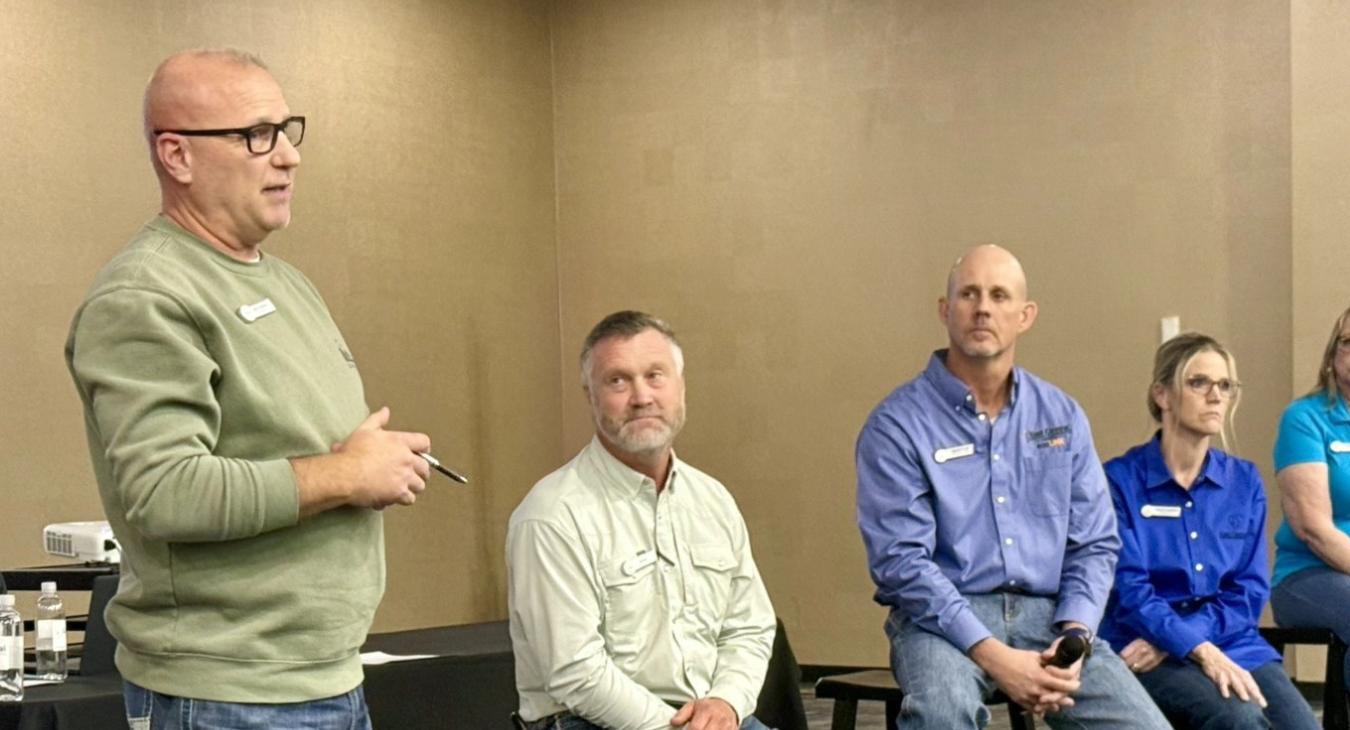 Board Member Mike Vernnon, Board Member Jim Hall, CEO Dwayne Elam, VP of Office Services Tamara Hawkins, VP of Accounting and Finance Teresa Sparks, speak to members at the member engagement forum.